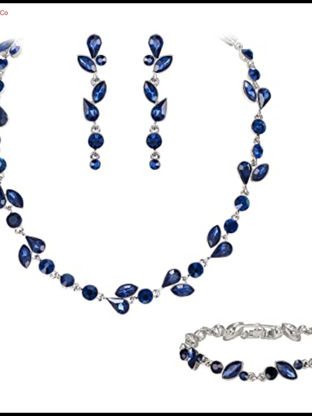 Crystal Jewelry Set Marquise Round Rhinestone Leaf Necklace Earrings Bracelet